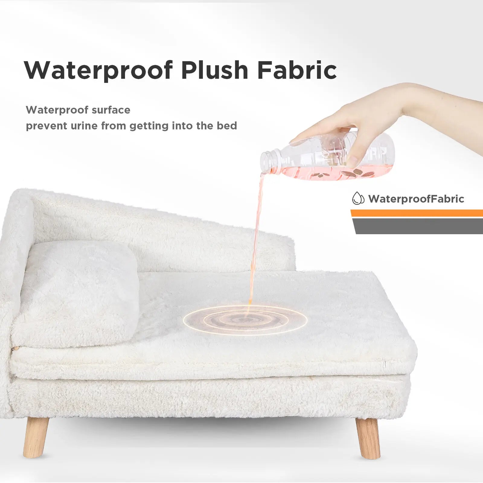 Waterproof Plush Elevated Cat Lounge Sofa with Solid Wood Legs & Cushion