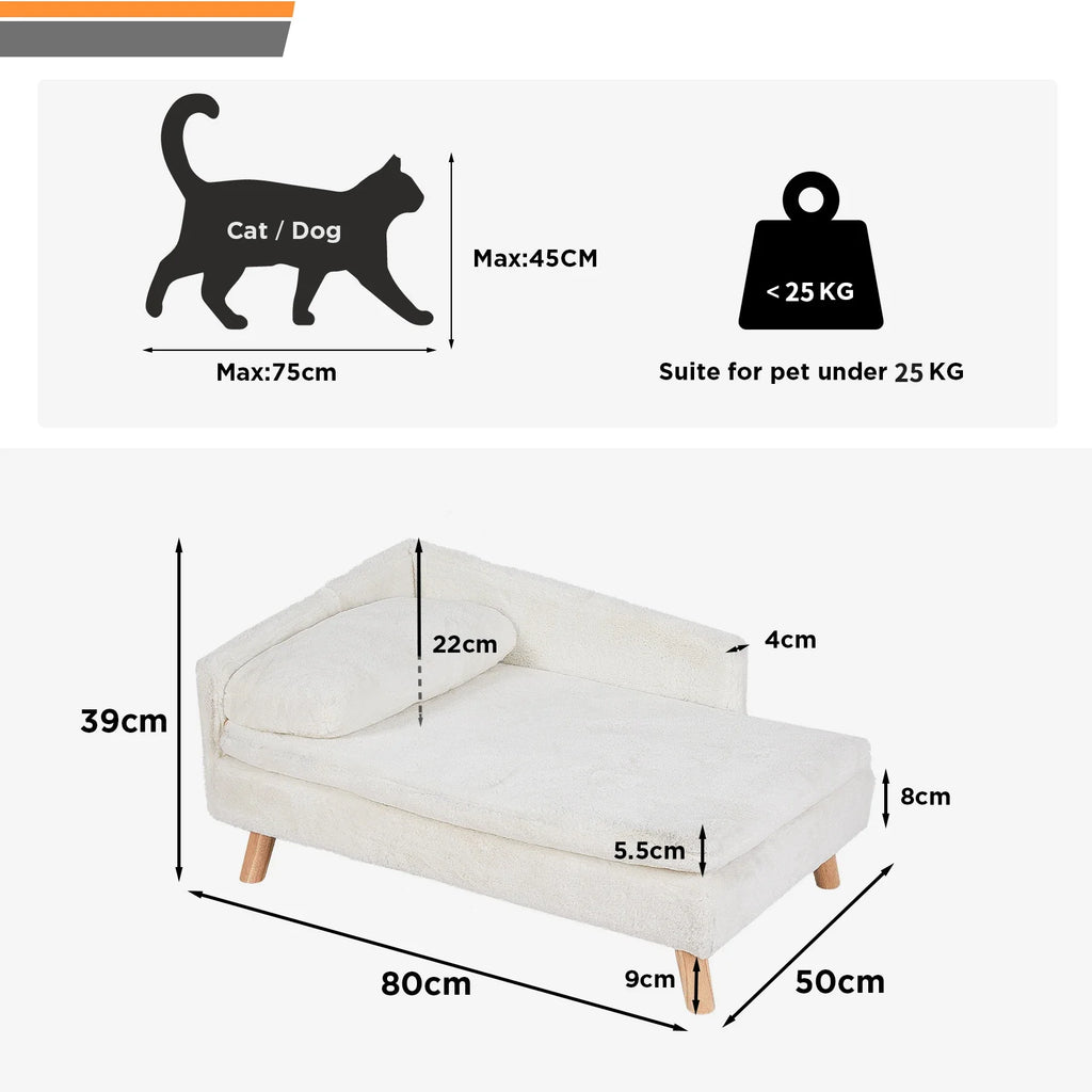 Waterproof Plush Elevated Cat Lounge Sofa with Solid Wood Legs & Cushion