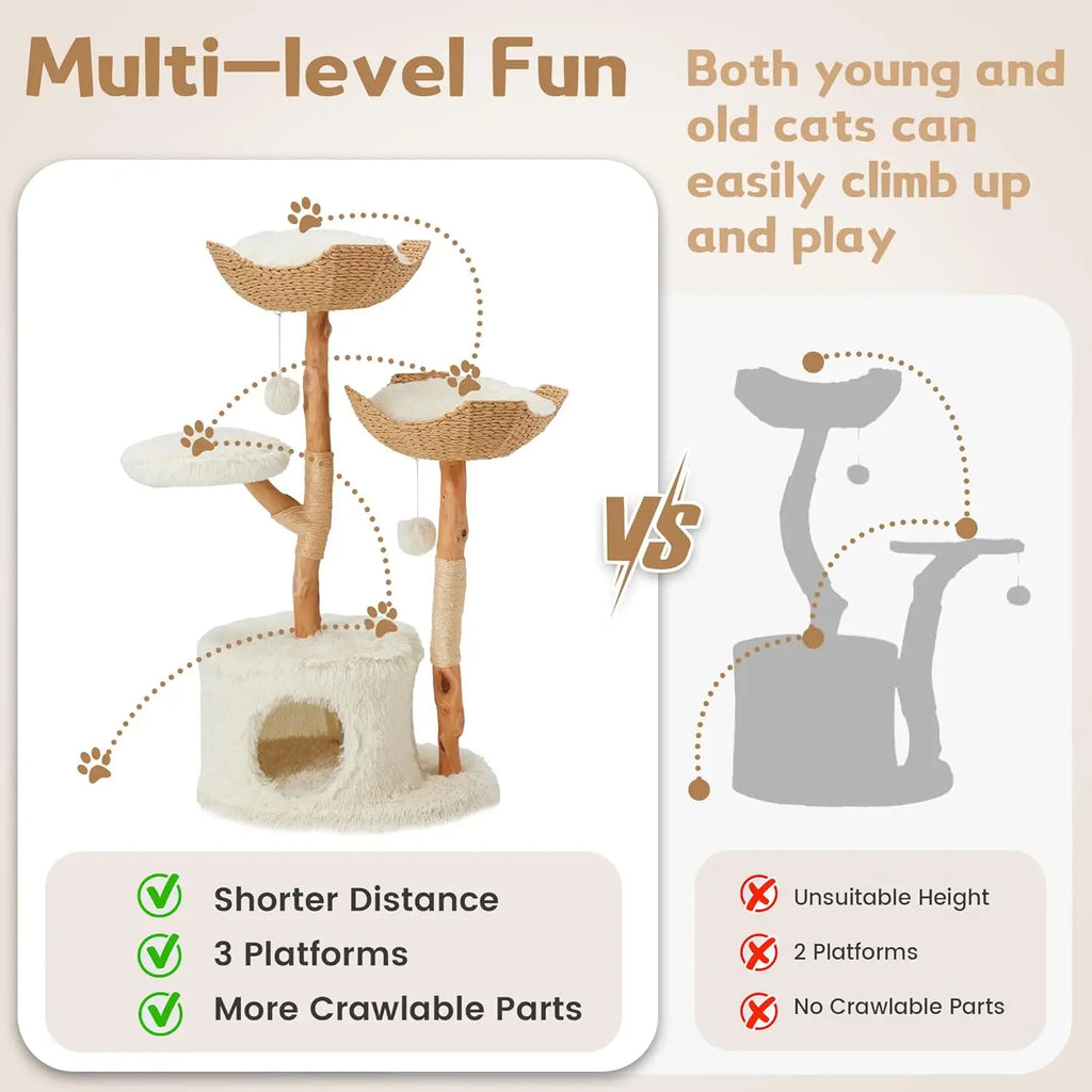 Multi-Level Cat Tree Tower | Natural Sisal Rope, Cozy Condos, and Hand-Woven Baskets
