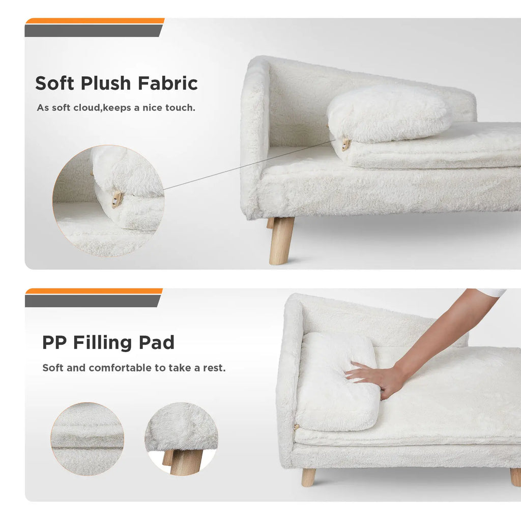 Waterproof Plush Elevated Cat Lounge Sofa with Solid Wood Legs & Cushion