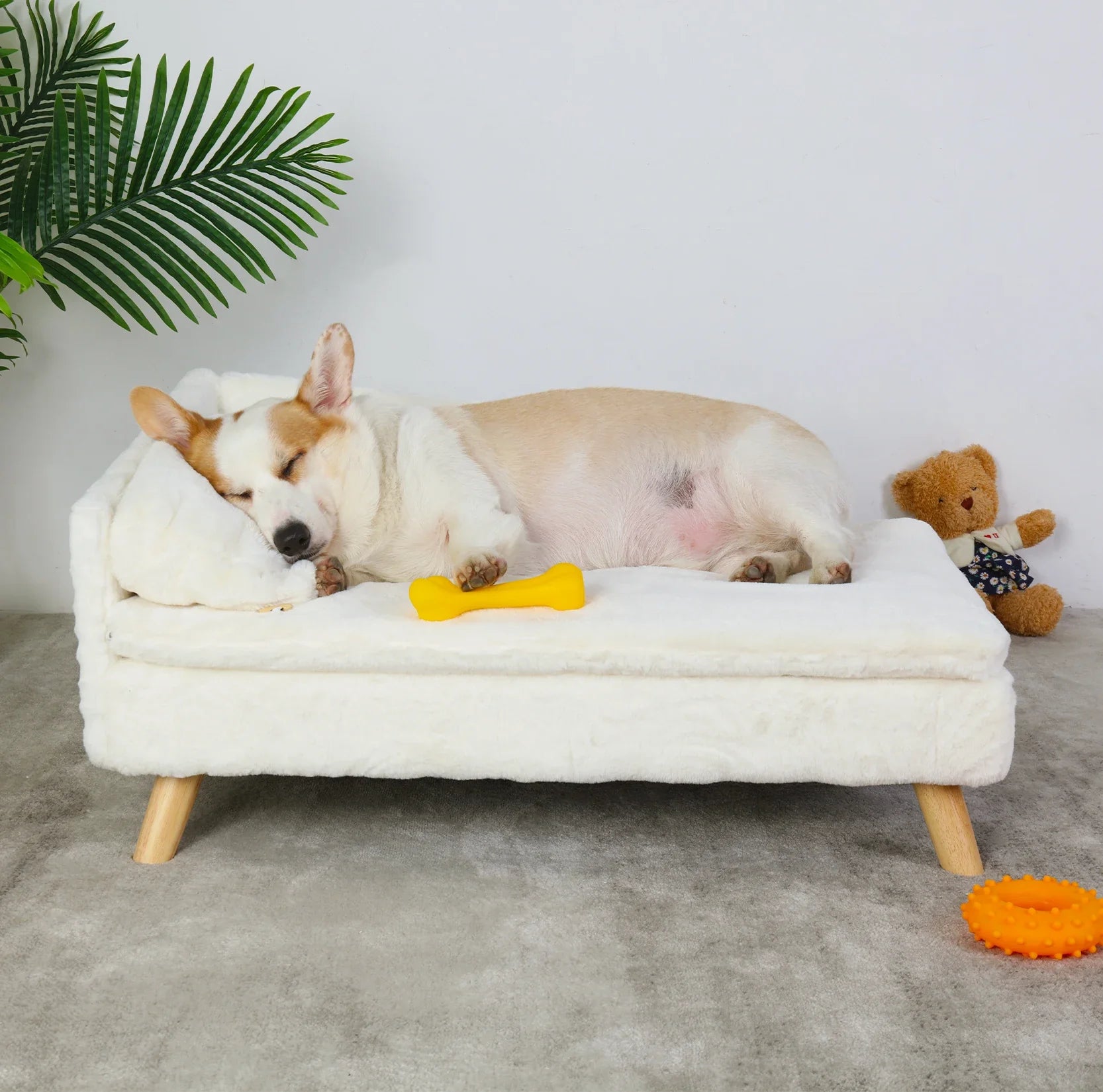 Waterproof Plush Elevated Cat Lounge Sofa with Solid Wood Legs & Cushion