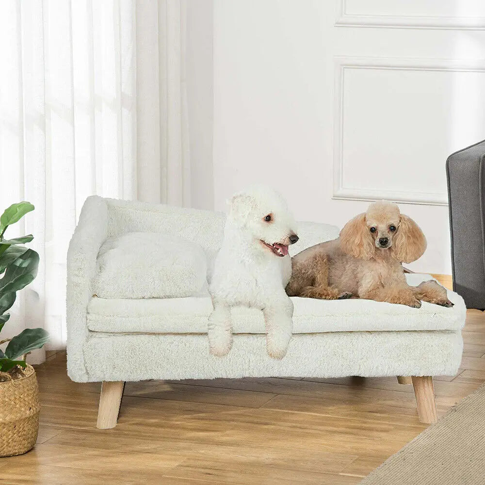 Waterproof Plush Elevated Cat Lounge Sofa with Solid Wood Legs & Cushion